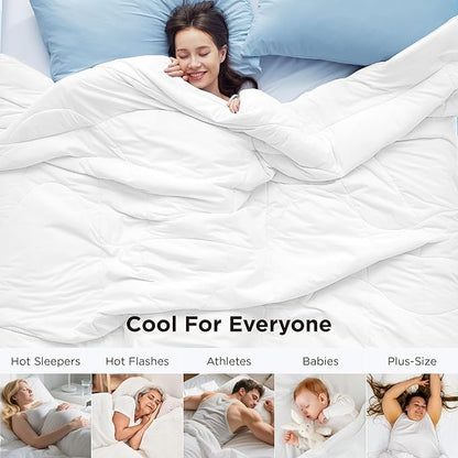 Bedsure Cooling Comforter Queen Size - Cooling Blankets for Hot Sleepers, Lightweight Comforter for Summer with Dual-Sided Cool Tech, Soft Breathable Cold Blanket for Sleeping, White, 88x88 Inches