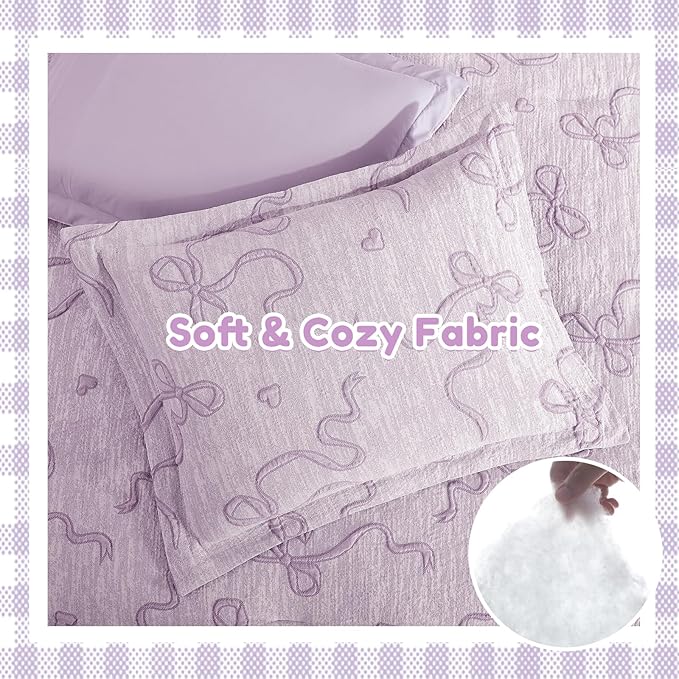 Geniospin Light Purple Twin Comforter Set for Girls- 5 Pieces Bowknot Jacquard Bed in A Bag Twin Bedding Sets with Sheets, Pillowcases & Shams, All Season Kids Comforter Set