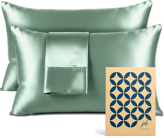 Satin Pillowcase 2 Pack - Queen Size (20"x30", Champagne Green) - Silky Pillow Cases for Hair and Skin - Satin Pillow Covers with Envelope Closure - Extra Soft Premium Microfiber