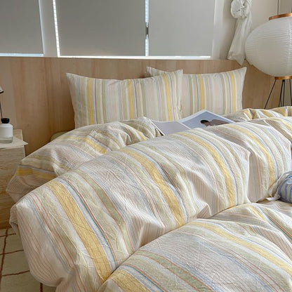 EAVD Retro Striped Duvet Cover Twin Soft Washed Cotton Bedding Set 3-Piece Colorful Pinstriped Bedding Set with 2 Pillowcases Modern Farmhouse Geometric Duvet Cover with Zipper Closure