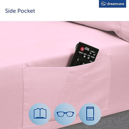 DREAMCARE King Size Sheets Set – 6 pcs Cooling Bed Sheets – up to 15” Deep Pocket King Sheet Set – 2500 Supreme Collection – Extra Soft 100% Brushed Microfiber Hotel Luxury with Side Pocket, Pink