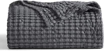 Bedsure Cooling Cotton Waffle Twin XL Blanket - Lightweight Breathable Blanket of Rayon Derived from Bamboo for Hot Sleepers, Luxury Throws for Bed, Couch and Sofa, Dark Grey, 66x90 Inches