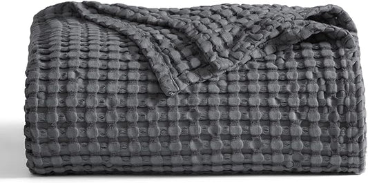Bedsure Cooling Cotton Waffle Twin XL Blanket - Lightweight Breathable Blanket of Rayon Derived from Bamboo for Hot Sleepers, Luxury Throws for Bed, Couch and Sofa, Dark Grey, 66x90 Inches