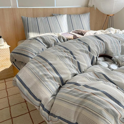 EAVD Modern Style Striped Duvet Cover Twin 100% Washed Cotton Colorful Wide and Pinstriped Bedding Duvet Cover Set with 2 Pillowcases Farmhouse Geometric Bedding Set with Zipper for All-Season