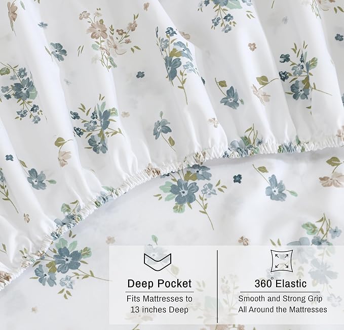 RUVANTI 100% Organic Cotton Sheets California King, Percale Weave, GOTS Certified, 4-Piece Set, Deep Pocket 13", Crisp & Breathable, Soft Durable Bedding, Sábanas Algodón Orgánico – Halcyon