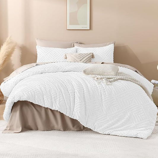 Andency White Oversized King Comforter 128''x120'', 3 Pieces White Soft Boho Bedding Set & Collections, All Season Farmhouse Tufted Fluffy Bed Set (1 Comforter, 2 Pillowcases)