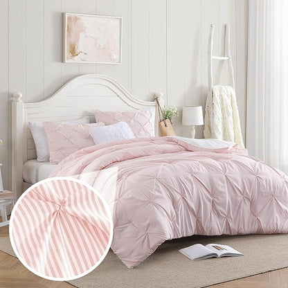 Swift Home Pinstripe Twin/Twin XL Peach Pink Comforter Set - Classic Pintuck Bedding Set - 2 Pieces Bed Linen, 1 Comforter and 1 Pillow Sham