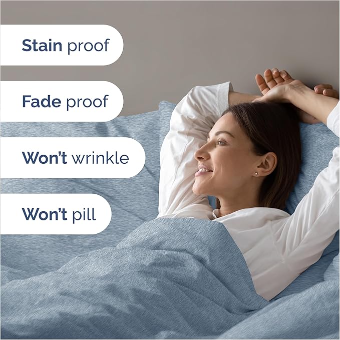 Duvet Cover Cal King Size Set - Extra Soft Cal King Duvet Cover 104" x 98" with 2 Pillow Shams - Hotel Luxury, Easy Care & Fade Free w/ Zipper Closures & Ties - Comfy and Breathable (Heathered Blue)