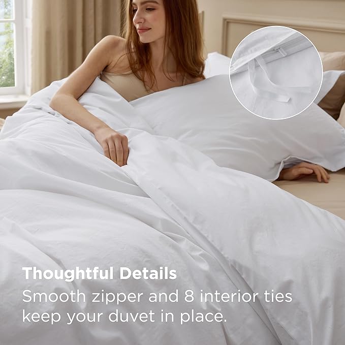 Bedsure 100% Washed Cotton Duvet Cover Oversized King - Bright White Minimalist Cotton Duvet Cover Linen Like for All Seasons - Plain Simple Bedding Set (Bright White, Oversized King, 120"x98")
