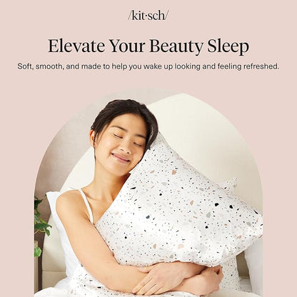 Kitsch Satin Pillowcase with Zipper for Hair & Skin - Softer Than Silk Pillow Cases, Smooth Cooling Satin Pillow Case, Wrinkle-Free, Machine Washable, Pillow Cases Standard Size 19x26,White Terrazzo