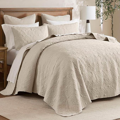Madison Park Quebec Full Size Quilt Bedding Set - Ivory , Damask – 3 Piece Bedding Quilt Coverlets – Ultra Soft Microfiber Bed Quilts Quilted Coverlet