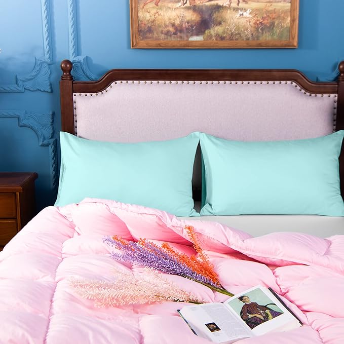 NTBAY Egyptian Cotton King Pillowcases - Set of 2, 500 Thread Count Cotton Pillowcases - Soft and Breathable Envelope Closure Pillow Cases - 20x36 Pillow Covers for Bed, Aqua