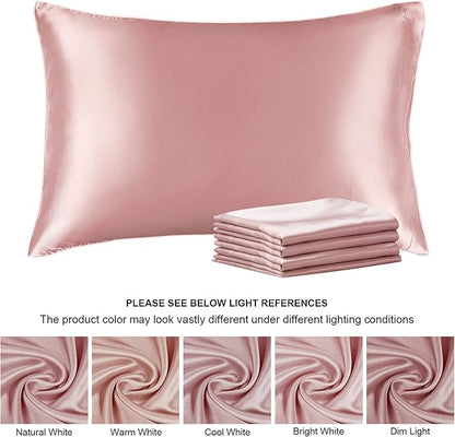 BEDELITE Satin Pillowcase for Hair and Skin, Super Soft Similar to Silk Pillow Cases 4 Pack with Envelope Closure, Cooling Pillowcases for Women Men (20"x36" King Size, Rose Pink)
