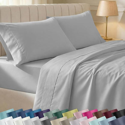 California Design Den 6-Pc Queen Size Sheet Set with 4 Pillowcases - 400 Thread Count 100% Cotton Sheets, Sateen Weave, Deep Pocket Bedsheets Set - Light Grey