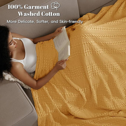PHF 100% Cotton Waffle Weave Blanket Twin Size for Bed, Soft Lightweight & Breathable for Spring and Summer, All-Season Comfort, Luxury Aesthetic Blanket for Home Decor, 66"x90", Pumpkin Orange