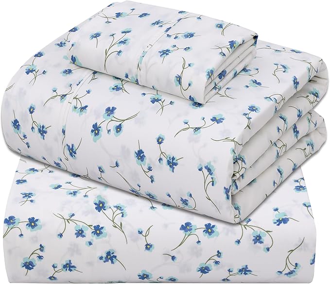 ZOYER 100% Cotton Sheets – Twin XL Size Percale Bedding, Cooling & Breathable, Durable with a Crisp, Soft & Comfortable Feel, 16" Deep Pocket, 3-Piece Set, La Laa Flower