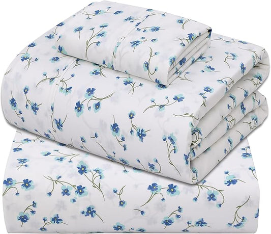 ZOYER 100% Cotton Sheets – Twin XL Size Percale Bedding, Cooling & Breathable, Durable with a Crisp, Soft & Comfortable Feel, 16" Deep Pocket, 3-Piece Set, La Laa Flower