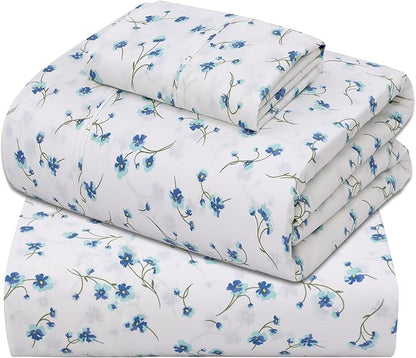 ZOYER 100% Cotton Sheets – Twin Size Percale Bedding, Cooling & Breathable, Durable with a Crisp, Soft & Comfortable Feel, 16" Deep Pocket, 3-Piece Set, La Laa Flower