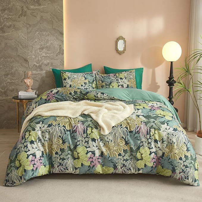 HighBuy Twin XL Comforter Set Green Leaves Cottagecore Bedding Comforter for Kids College Bedding Set 3 Piece,Women Girls Topical Botanical Quilts Garden Comforter with 2 Pillowcases