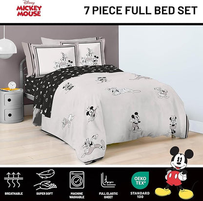 Jay Franco Kids Comforter Set Includes Sheets and Pillow Covers - Soft and Cozy Bed Set for Stylish Room Decor, Official Licensed Bedding, Beige - Mickey and Friends, 7 Piece Full