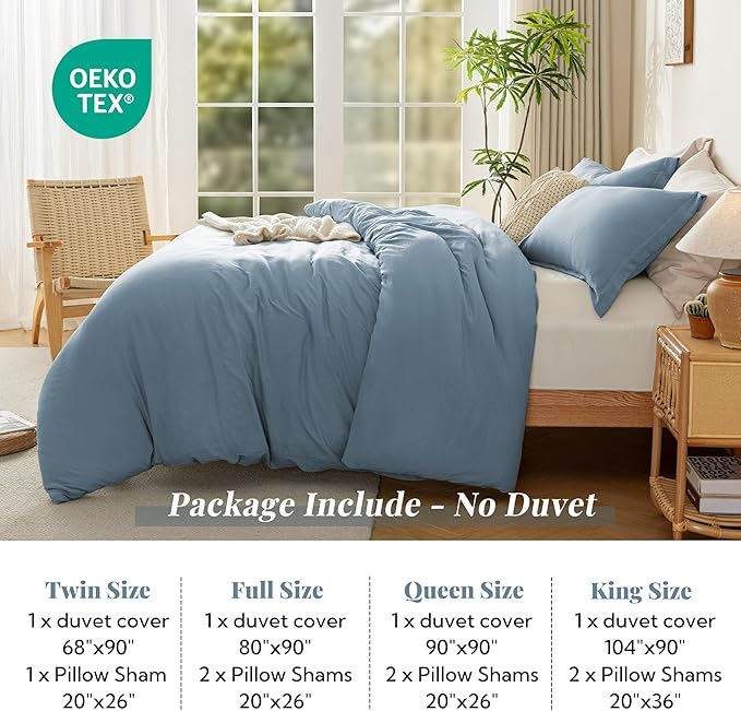 MILDLY Super Soft Duvet Cover - 100% Washed Microfiber Haze Blue Comforter Cover Set 3 Pieces with Zipper Closure & Corner Ties (No Comforter)