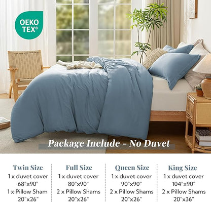 MILDLY Super Soft Duvet Cover - 100% Washed Microfiber Haze Blue Comforter Cover Set 3 Pieces with Zipper Closure & Corner Ties (No Comforter)