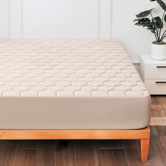 Hearth & Harbor King Size Quilted Fitted Mattress Pad Cover, 100% Waterproof Mattress Protectors, Deep Pocket Fitted Mattress Cover 8" - 21" (78" x 80", Beige Cream)