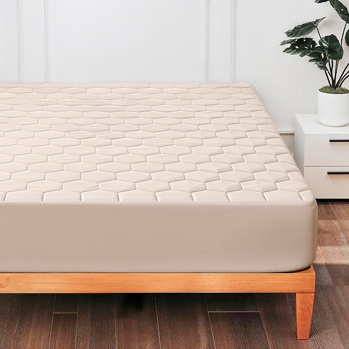Hearth & Harbor Full Size Quilted Fitted Mattress Pad Cover, 100% Waterproof Mattress Protectors, Deep Pocket Fitted Mattress Cover 8" - 21" (54" x 75", Beige Cream)