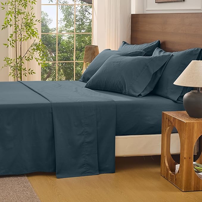 Bedlifes 100% French Linen Sheets Queen Size 18-24”Extra Deep Pocket 4-Piece Set Breathable & Moisture-Wicking,Soft & Durable Sheets for Thick Mattresses(Cool Gray)