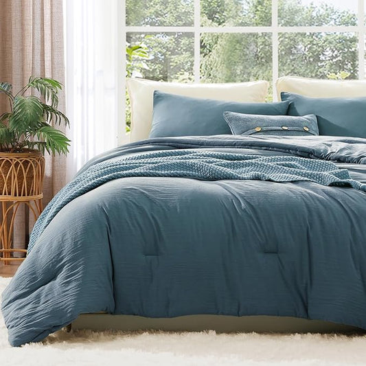 WRENSONGE Queen Comforter Set - 3 Pieces Prewashed Oxford Blue Comforter Soft Lightweight for All Seasons,Down Alternative Comforters Queen Size with 2 Pillow Shams
