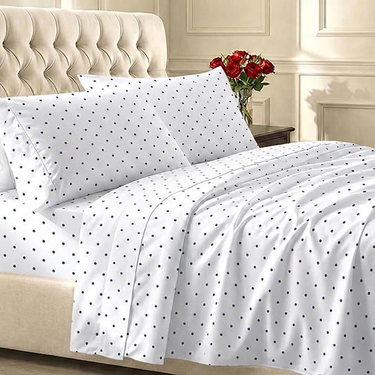 California Design Den Deep Pocket Twin Sheets Set - 400 Thread Count Sateen, Natural 100% Cotton Sheets, and Durable Bedding Set - Polka Dot