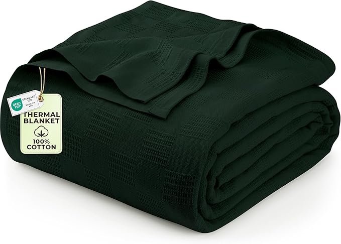 Utopia Bedding Forest Green 100% Cotton Blanket [King Size - 90x108 Inch] Lightweight, Soft and Breathable Thermal Blanket for All Seasons