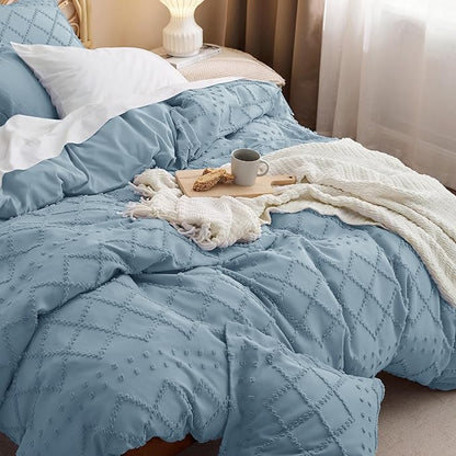 Bedsure Boho Duvet Cover Full Size - Mineral Blue Breathable & Soft Boho Bedding, Machine Washable Comforter Cover for All Seasons, Includes 1 Duvet Cover 80"x90" with 2 Pillow Shams & Zipper Closure
