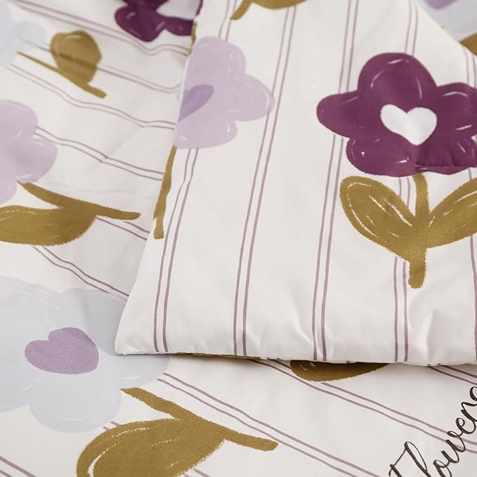 SDIII Purple Floral Comforter Set Queen 3 Pieces, Soft Microfiber Lightweight Vintage Floral Queen Comforter Set, Vintage Bedding for All Season