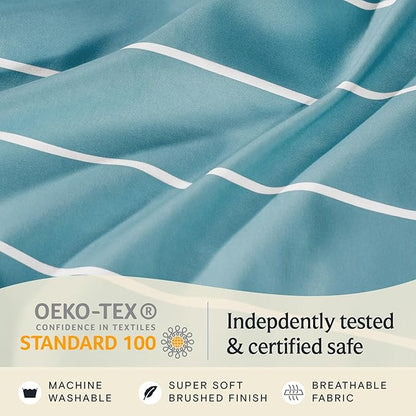 LuxClub 4 PC King Size Sheet Set, Breathable Luxury Bed Sheets, Deep Pockets 18" Wrinkle Free Cooling Machine Washable Hotel Bedding (Striped Light Blue)