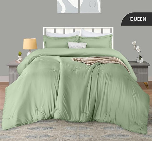 Queen Comforter Set 3 Piece Sage Green by Utopia Bedding, Comforters Queen Size, Bedding Comforters Sets, Down Alternative Soft Bed Set, 1 Comforter (88 x 88 inches) 2 Pillow Shams (20 x 26 inches)