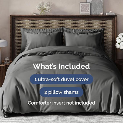 Duvet Cover Queen Size Set - Extra Soft Queen Duvet Cover 90" x 90" with 2 Pillow Shams - Hotel Luxury, Easy Care & Fade Free w/ Zipper Closures & Ties - All Season, Comfy and Breathable (Charcoal)