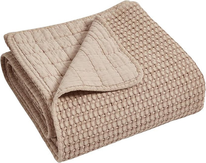 Levtex Home Mills Waffle King Bedspread Set (122x106in) with 2 Pillow Shams (36x20in) - Blush - Cotton Waffle King Size Bedspread Set - Soft, Pre-Washed