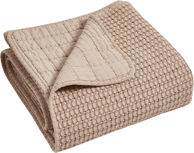 Levtex Home Mills Waffle Queen Bedspread Set (106x106in) with 2 Pillow Shams (26x20in) - Blush - Cotton Waffle Queen Size Bedspread Set - Lightweight, Soft, Pre-Washed
