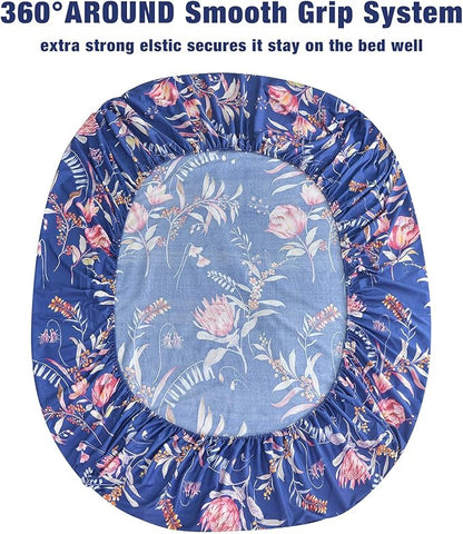JSD Navy Blue Floral Printed Sheet Set Queen 6 Piece, Soft Microfiber Botanical Pattern Bed Sheets Extra Deep Pocket
