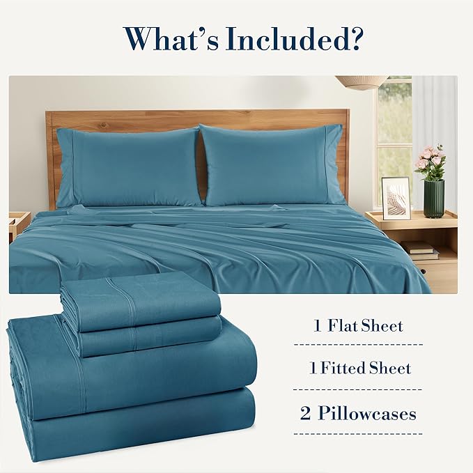Casa Platino Sheet Set Twin XL Size – 100% Cotton Bed Sheets Twin XL with 2 Pillowcases, Soft & Cozy, Lightweight & Breathable, With 15" Deep Pocket Fitted Sheet, Perfect Everyday Sheets – Blue Heaven