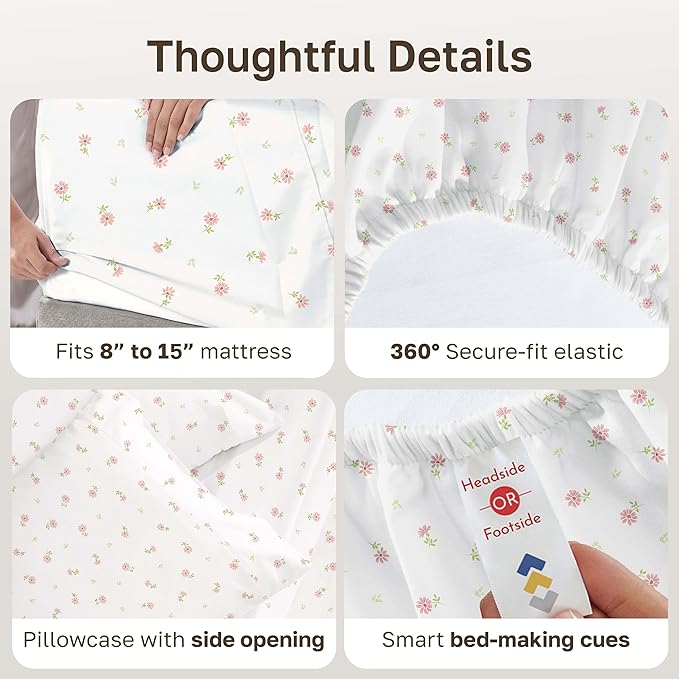 California Design Den Printed Twin XL Sheet Sets - 400 Thread Count Sateen, Natural 100% Cotton Bed Sheets, Deep Pockets, and Durable Bedding Set - Soft Floral