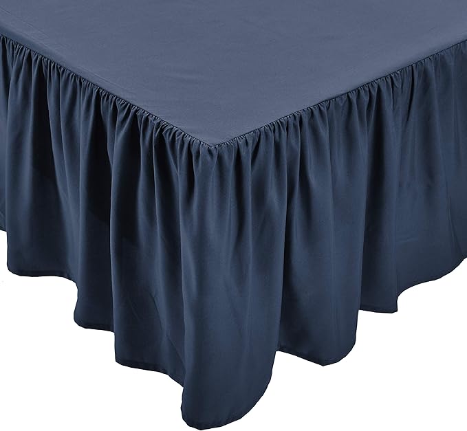 Amazon Basics Lightweight Ruffled Bed Skirt, Classic Style, Machine Washable, Fade and Wrinkle Resistant, 100% Microfiber with 16" Drop, Queen, Navy Blue