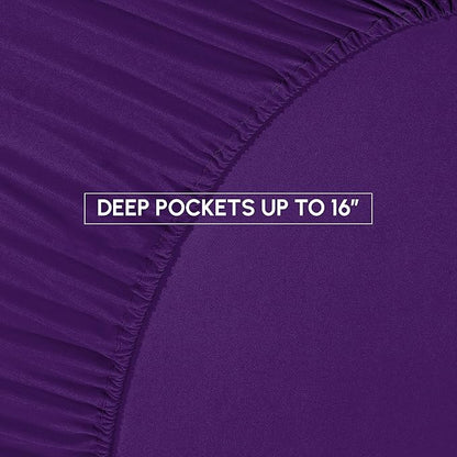 Elegant Comfort 8-Piece Pinch Pleated Comforter Set - All Season Complete Bed in a Bag, Includes 4pc Smart Sheet Set, Bed Skirt, Comforter, Matching Pillowcases and Shams, King/Cal King, Purple