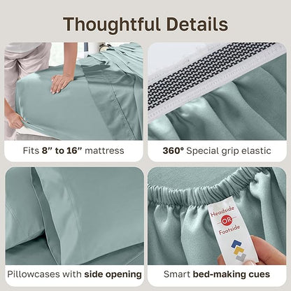 California Design Den Luxury King Size Sheets Set - Buttery Soft 800 Thread Count 100% Cotton Sateen, Durable Bed Sheets Set - Soft Teal