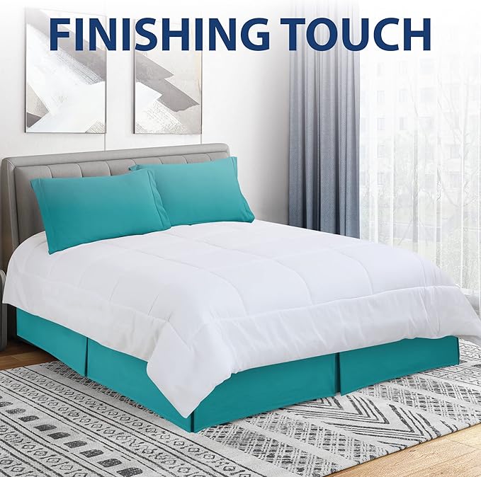 Cathay Home Double Brushed Microfiber Pleated Easy Fit Bed Skirt, Ultra Soft, Fade and Wrinkle Resistant - Larkspur Blue, Twin