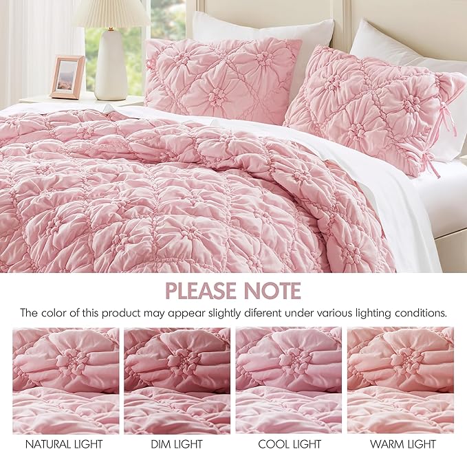 Intelligent Design King Comforter Set – Pink Lily Puffy Floral Shabby Chic Boho Bedding for Girls, Ultra-Soft, Lightweight & All-Season, King/Cal K