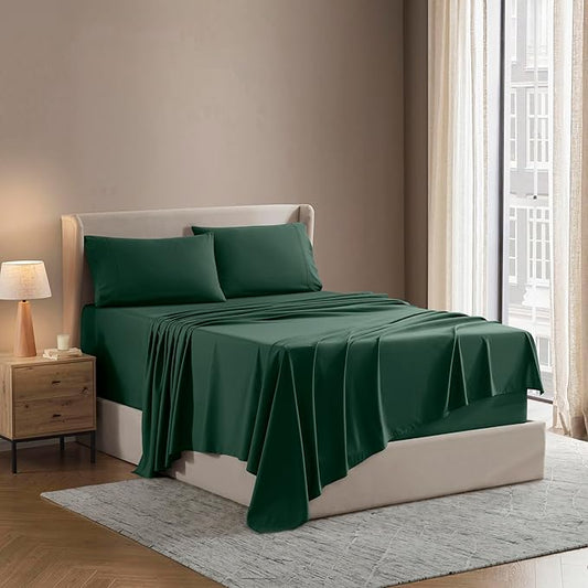 Nestl Short Queen Sheet Set - 1800 Ultra-Soft Microfiber - Double Brushed - Deep Pockets - Easy Fit - 4 Piece Set - Bed Sheets (Short Queen, Dark Green)