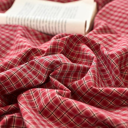 Gingham Full Size Duvet Cover Red Washed Cotton Comforter Cover Full Size Plaid Checkered Boho Zipper Duvet Cover Set with 2 Pillow Cases Farmhouse Girls Bedding Set Pattern Duvet Protector