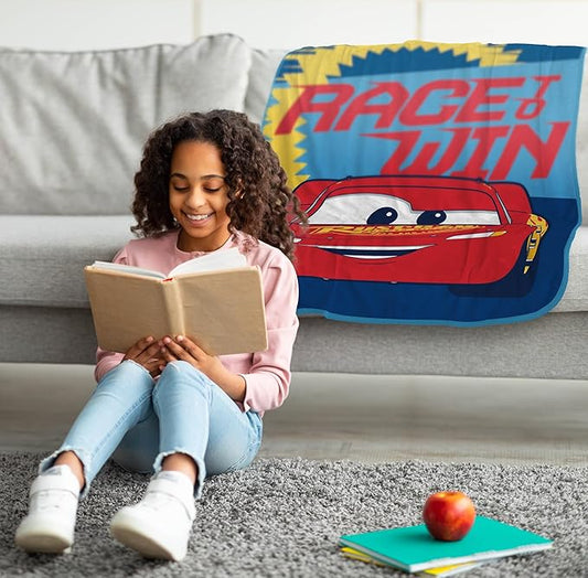 Jay Franco Kids Plush Throw Blanket – Soft & Cozy Fleece Throw for Bedroom & Couch Décor, Official Licensed Product, Blue - Cars, 40x50 - Travel Blanket